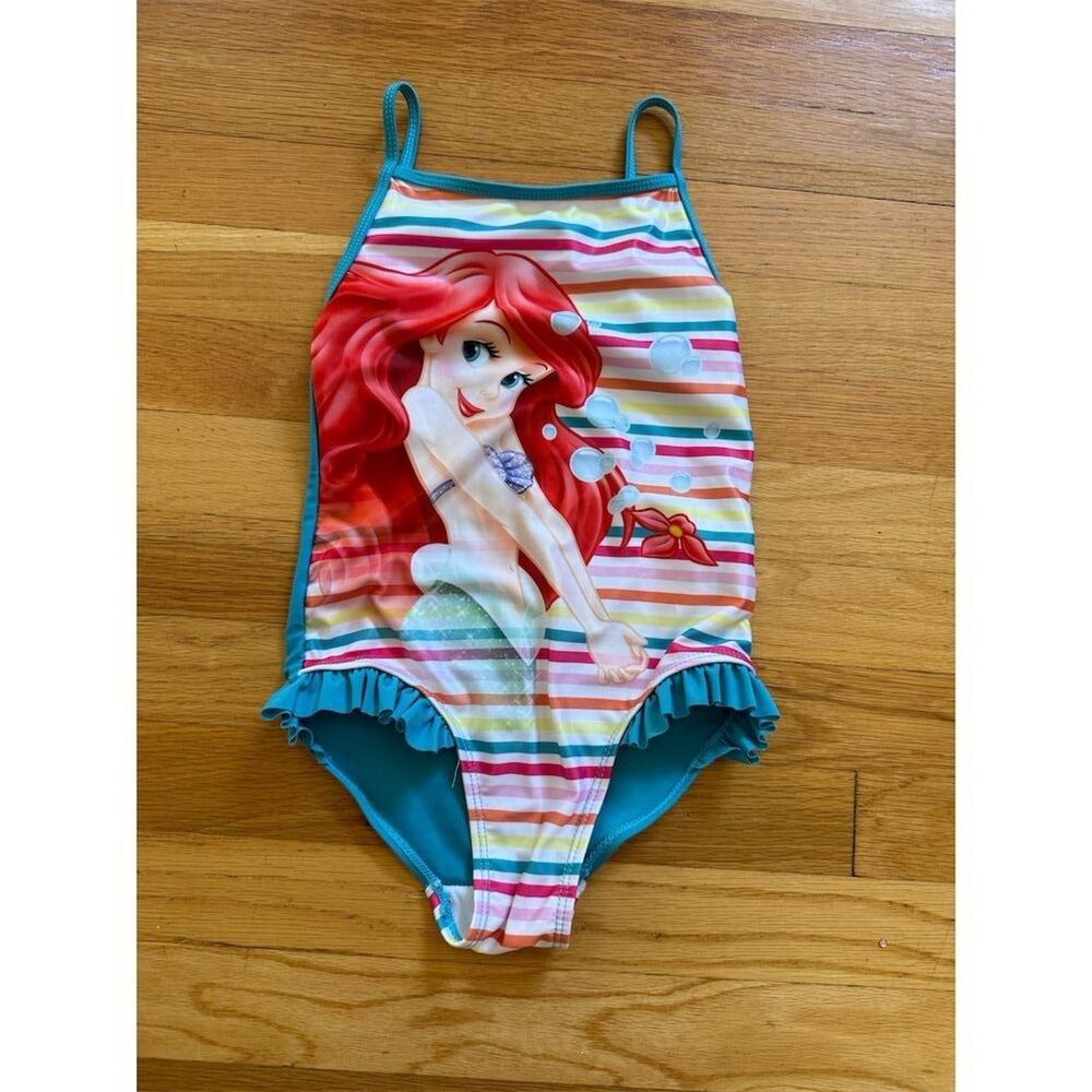 Disney Girls Ariel One-Piece Swimsuit Size 6 Multicolor Striped